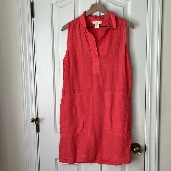C&C California | Sleeveless 100% Linen Dress w. Collar in Coral Size 10 Summer - Picture 3 of 9